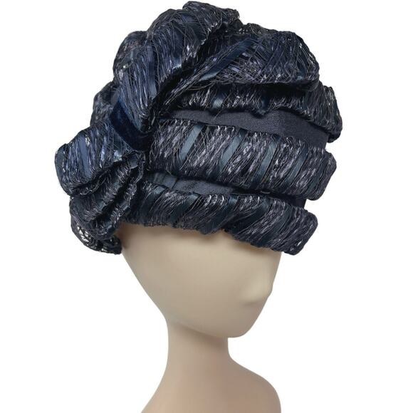 1960s Navy Sculptural Hat Miss Feige Union Made Cocktail Pillbox